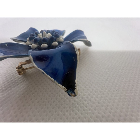 Vtg SIGNED Marked Mode ART Blue Flower Enamel Brooch Pin Circa 1940-1955 - Picture 7 of 10